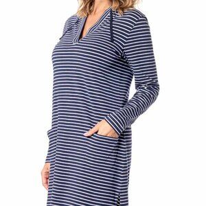 Coolibar Plus Size Women's Catalina Beach Cover-Up Navy/White Stripe Sz XXL